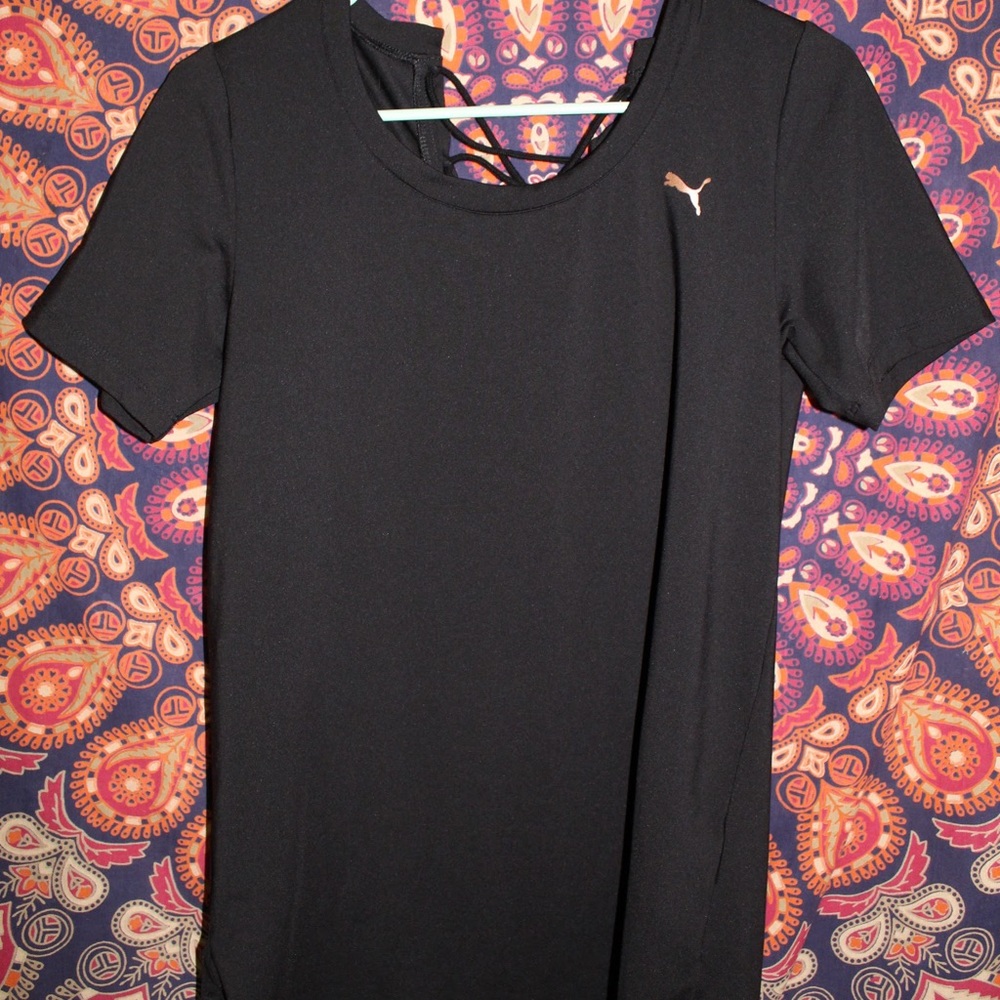 Puma Black Lace Back Rose Gold Athletic Top